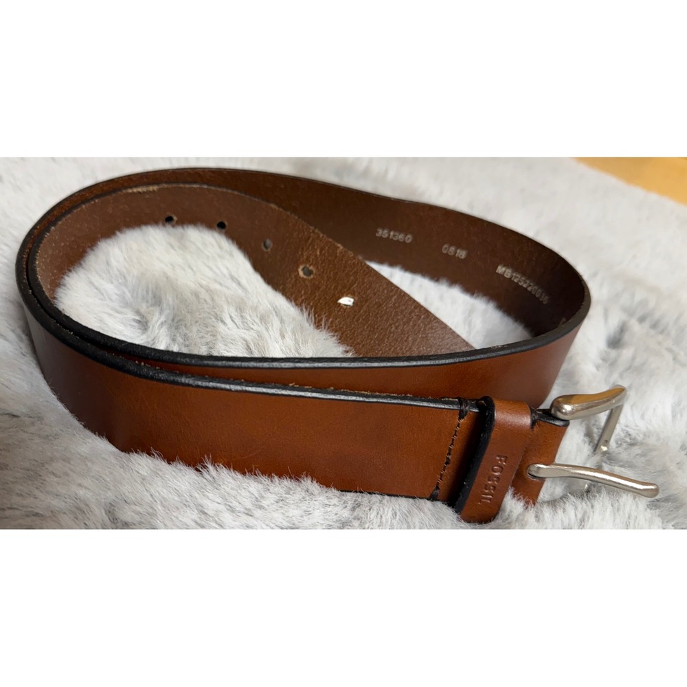 Fossil Mens Brown Genuine Leather Belt Size 36 MB125220036 Silver Buckle - Picture 2 of 5
